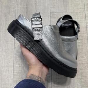 Dr. Martens Laketen Slingback Mule Silver Metallic Leather Size 8 Women